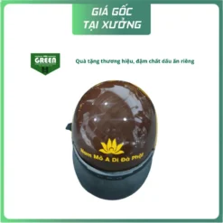 NÓN BẢO HIỂM MÀU NÂU – IN HOA SEN VÀNG & CHỮ "NAM MÔ A DI ĐÀ PHẬT"